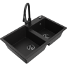 Mexen Tomas 2-Bowl Granite Kitchen Sink with Elia Faucet, Black - 6516-77-670101-70-B