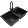 Mexen Tomas granite kitchen sink with 2 compartments and Elia kitchen tap, black - 6516-77-670101-70-B
