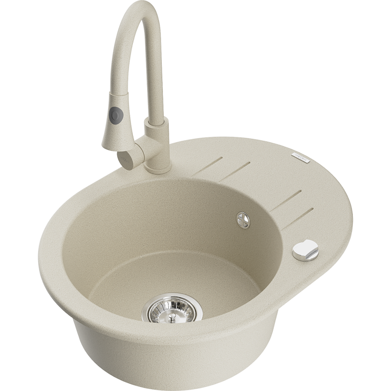 Mexen Kevin granite sink 1-bowl with drainer and Elia kitchen tap, beige - 6517-69-670101-69
