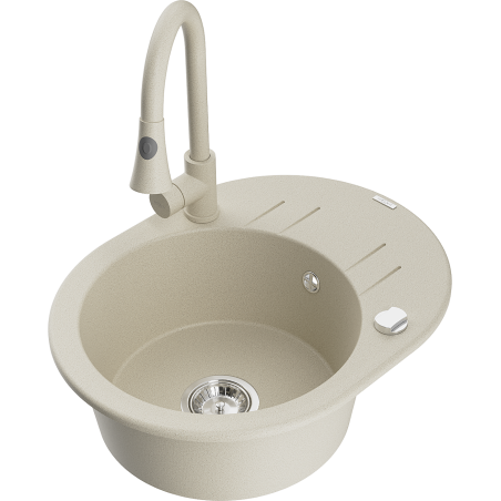 Mexen Kevin granite sink 1-bowl with drainer and Elia kitchen tap, beige - 6517-69-670101-69