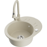 Mexen Kevin granite sink single bowl with drainer and Elia kitchen faucet, beige - 6517-69-670101-69