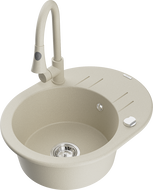 Mexen Kevin 1-compartment granite sink with a drip tray and kitchen mixer tap Elia, Beige - 6517-69-670101-69
