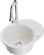 Mexen Kevin 1-bowl granite sink with drainer and kitchen faucet Elia, white - 6517-20-670101-00