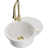 Mexen Kevin granite sink single-bowl with drainer and Elia kitchen tap, white - 6517-20-670101-50