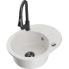 Mexen Kevin granite kitchen sink 1-bowl with drainer and kitchen faucet Elia, white - 6517-20-670101-70
