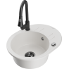 Mexen Kevin granite sink 1-bowl with drainer and Elia kitchen tap, white - 6517-20-670101-70