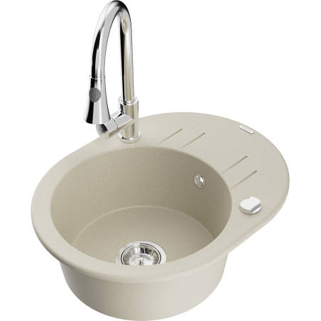 Mexen Kevin 1-bowl granite kitchen sink with drainer and Elia kitchen faucet, beige - 6517-69-670101-00