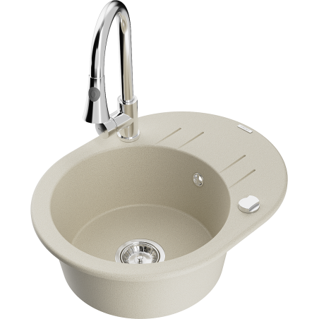 Mexen Kevin 1-compartment granite sink with a drip tray and kitchen mixer tap Elia, Beige - 6517-69-670101-00