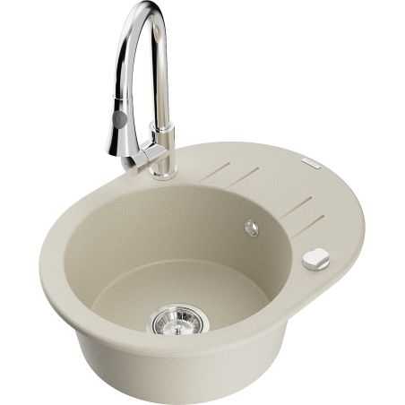 Mexen Kevin granite sink 1-bowl with drainer and Elia kitchen tap, beige - 6517-69-670101-00