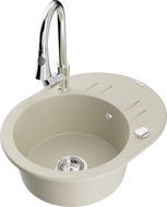 Mexen Kevin 1-compartment granite sink with a drip tray and kitchen mixer tap Elia, Beige - 6517-69-670101-00