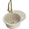 Mexen Kevin 1-compartment granite sink with a drip tray and kitchen mixer tap Elia, Beige - 6517-69-670101-50