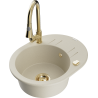 Mexen Kevin Granite Sink 1-Bowl with Drainer and Elia Kitchen Tap, Beige - 6517-69-670101-50