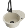 Mexen Kevin 1-compartment granite sink with a drip tray and kitchen mixer tap Elia, Beige - 6517-69-670101-70