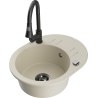 Mexen Kevin granite kitchen sink 1-bowl with drainer and Elia kitchen faucet, beige - 6517-69-670101-70