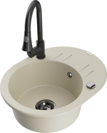 Mexen Kevin 1-bowl granite sink with drainer and Elia kitchen faucet, beige - 6517-69-670101-70