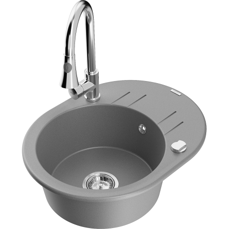 Mexen Kevin 1-bowl granite kitchen sink with drainer and Elia kitchen faucet, gray - 6517-71-670101-00