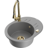 Mexen Kevin 1-bowl granite sink with drainer and Elia kitchen faucet, gray - 6517-71-670101-50