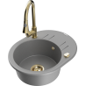 Mexen Kevin 1-compartment granite sink with a drip tray and kitchen mixer tap Elia, Grey - 6517-71-670101-50