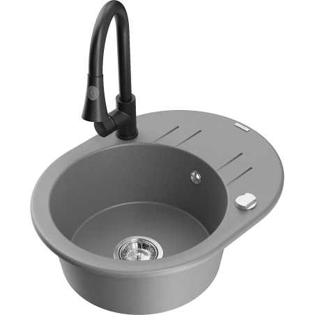 Mexen Kevin 1-bowl granite sink with drainer and Elia kitchen tap, grey - 6517-71-670101-70