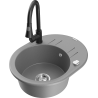 Mexen Kevin 1-compartment granite sink with a drip tray and kitchen mixer tap Elia, Grey - 6517-71-670101-70