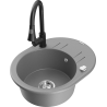 Mexen Kevin single-bowl granite sink with drainer and Elia kitchen faucet, gray - 6517-71-670101-70