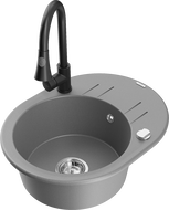 Mexen Kevin 1-compartment granite sink with a drip tray and kitchen mixer tap Elia, Grey - 6517-71-670101-70