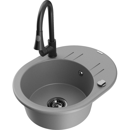 Mexen Kevin 1-bowl granite sink with drainer and Elia kitchen faucet, gray - 6517-71-670101-70-B