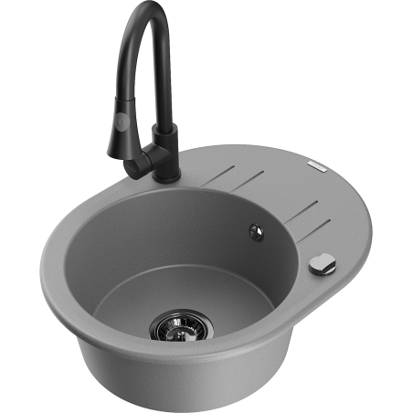 Mexen Kevin 1-compartment granite sink with a drip tray and kitchen mixer tap Elia, Grey - 6517-71-670101-70-B