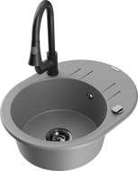 Mexen Kevin 1-bowl granite sink with drainer and Elia kitchen faucet, gray - 6517-71-670101-70-B