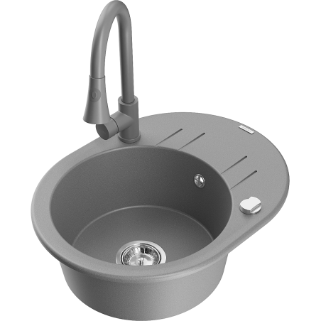 Mexen Kevin 1-bowl granite sink with drainer and Elia kitchen faucet, gray - 6517-71-670101-71