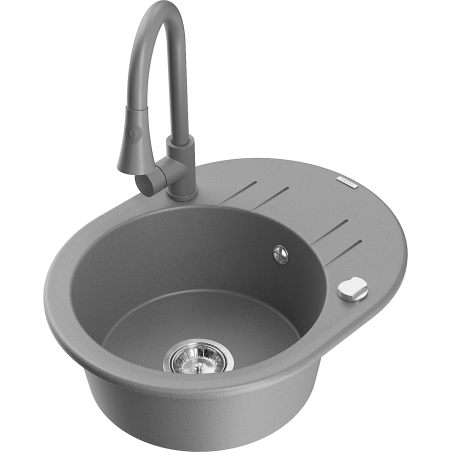 Mexen Kevin 1-bowl granite sink with drainer and Elia kitchen tap, grey - 6517-71-670101-71