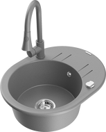 Mexen Kevin 1-bowl granite sink with drainer and Elia kitchen faucet, gray - 6517-71-670101-71