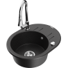 Mexen Kevin 1-compartment granite sink with a drip tray and kitchen mixer tap Elia, Black/Silver metallic - 6517-73-670101-00