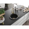 Mexen Kevin granite 1-bowl sink with drainer and kitchen faucet Elia, black/silver metallic - 6517-73-670101-50