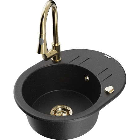 Mexen Kevin 1-compartment granite sink with a drip tray and kitchen mixer tap Elia, Black/Silver metallic - 6517-73-670101-50