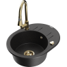 Mexen Kevin granite 1-bowl sink with drainer and kitchen faucet Elia, black/silver metallic - 6517-73-670101-50
