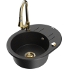 Mexen Kevin granite single-bowl sink with drainer and Elia kitchen faucet, black/silver metallic - 6517-73-670101-50