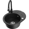 Mexen Kevin granite kitchen sink 1-bowl with drainer and Elia kitchen faucet, black/silver metallic - 6517-73-670101-70