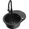 Mexen Kevin granite kitchen sink 1-bowl with drainer and Elia kitchen faucet, black/silver metallic - 6517-73-670101-70-B