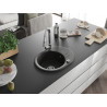 Mexen Kevin granite kitchen sink 1-bowl with drainer and Elia kitchen faucet, black/gold metallic - 6517-75-670101-00