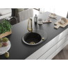 Mexen Kevin granite kitchen sink 1-bowl with drainer and Elia kitchen faucet, black/gold metallic - 6517-75-670101-50