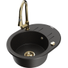 Mexen Kevin 1-bowl granite sink with drainer and kitchen faucet Elia, black/gold metallic - 6517-75-670101-50