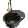Mexen Kevin 1-compartment granite sink with a drip tray and kitchen mixer tap Elia, Black/Gold metallic - 6517-75-670101-50