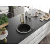 Mexen Kevin granite kitchen sink 1-bowl with drainer and kitchen faucet Elia, black/gold metallic - 6517-75-670101-50-B