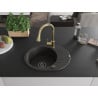 Mexen Kevin 1-bowl granite sink with drainer and Elia kitchen tap, black/gold metallic - 6517-75-670101-50-B