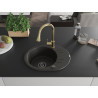 Mexen Kevin granite kitchen sink 1-bowl with drainer and kitchen faucet Elia, black/gold metallic - 6517-75-670101-50-B