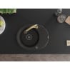 Mexen Kevin granite kitchen sink 1-bowl with drainer and kitchen faucet Elia, black/gold metallic - 6517-75-670101-50-B
