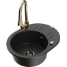Mexen Kevin 1-compartment granite sink with a drip tray and kitchen mixer tap Elia, Black/Gold metallic - 6517-75-670101-50-B
