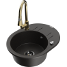 Mexen Kevin granite sink 1-bowl with drainer and Elia kitchen faucet, black/golden metallic - 6517-75-670101-50-B