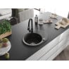 Mexen Kevin 1-bowl Granite Sink with Drainer and Elia Kitchen Tap, Black/Gold Metallic - 6517-75-670101-70